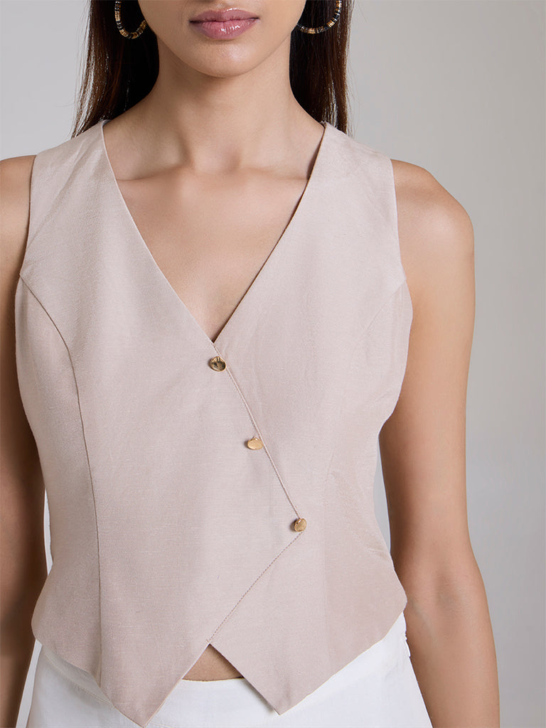 Samoh Solid Waistcoat – Beige