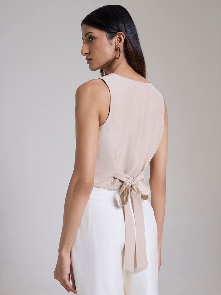 Samoh Solid Waistcoat – Beige