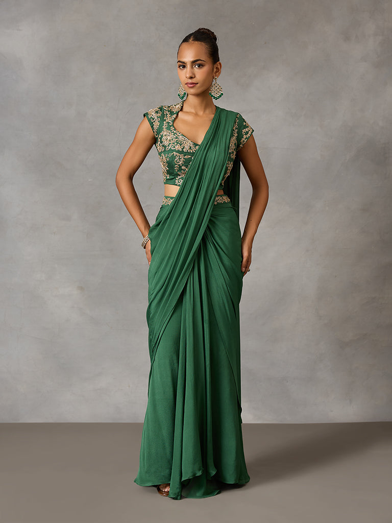 Pre-Draped Saree - Green