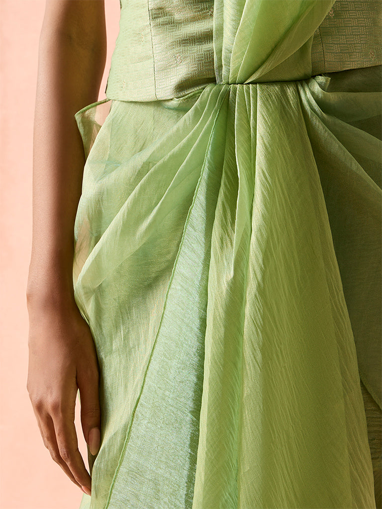 Crushed Tissue Saree with Pallu – Green