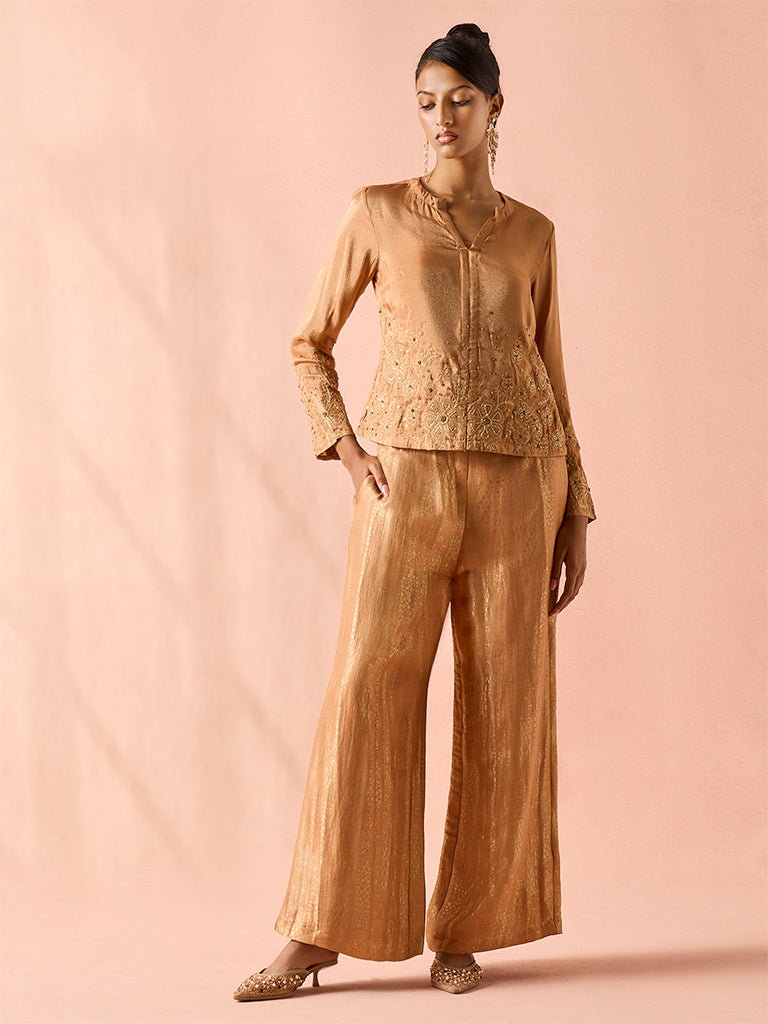 Jacquard Wide-Leg Pants – Peach
