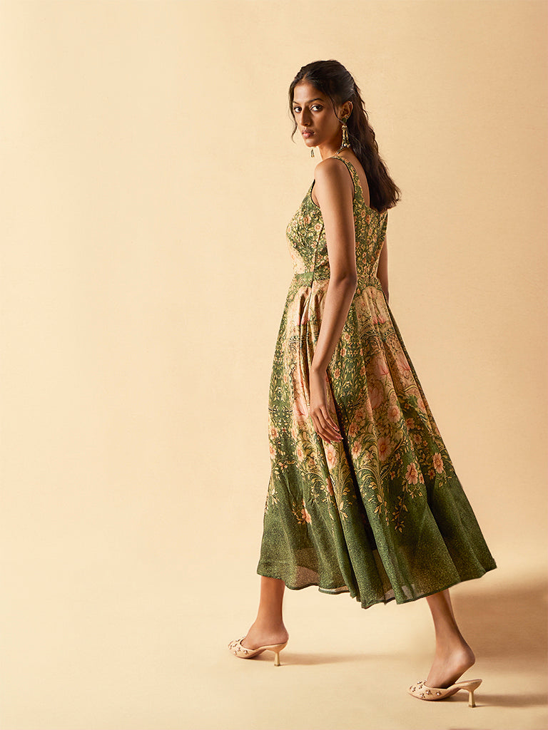 Samoh Floral Printed Midi Dress – Green