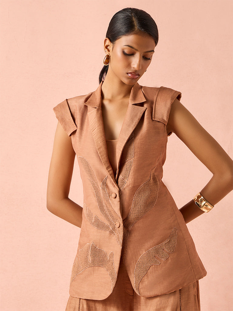Embroidered Top with Slip – Brown
