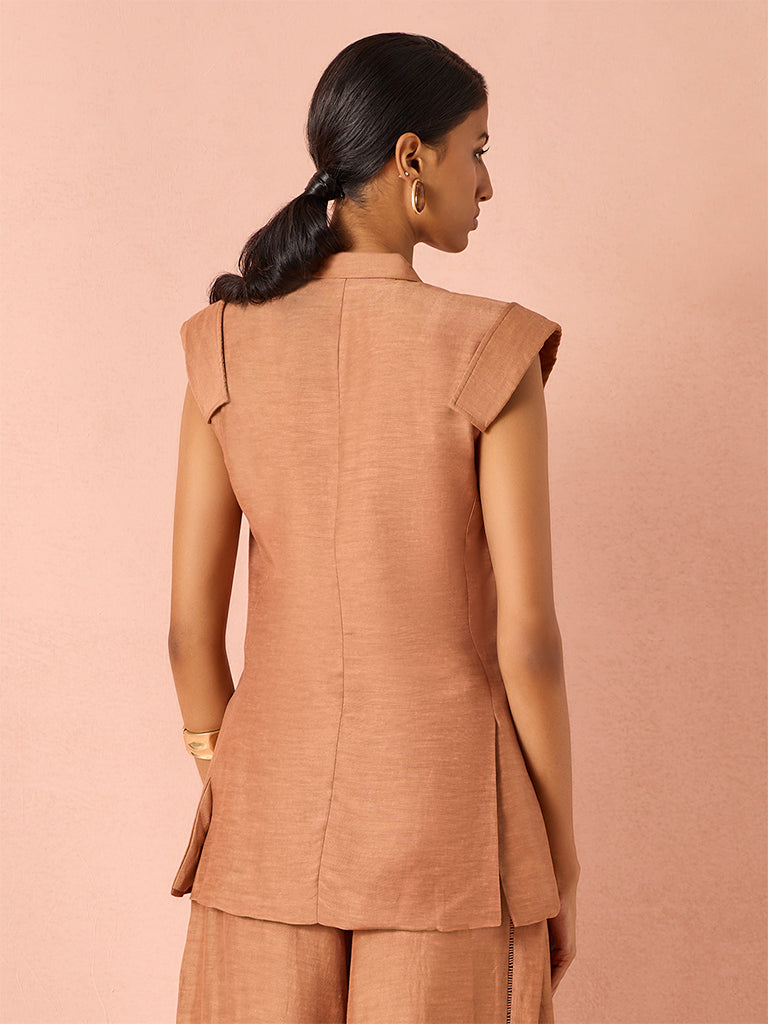 Embroidered Top with Slip – Brown