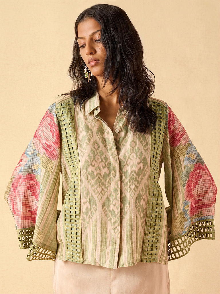 Printed Cutwork Blouse – Green