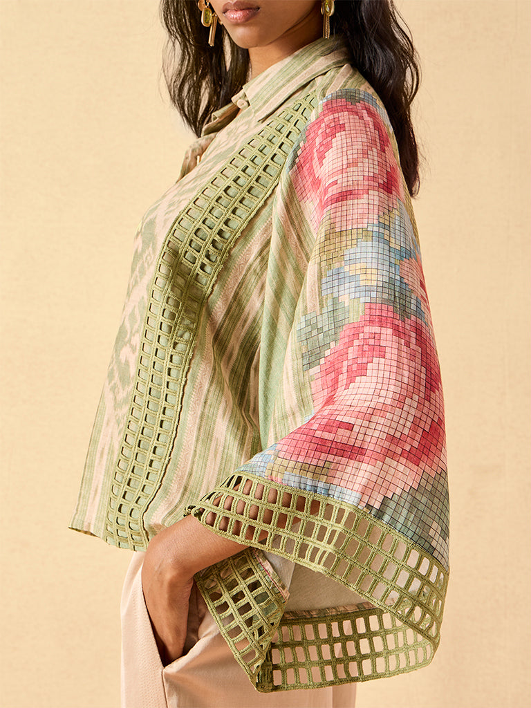Printed Cutwork Blouse – Green