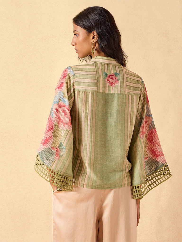 Printed Cutwork Blouse – Green