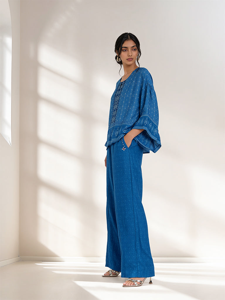 Samoh Geometric Print Straight-Leg Pants - Blue