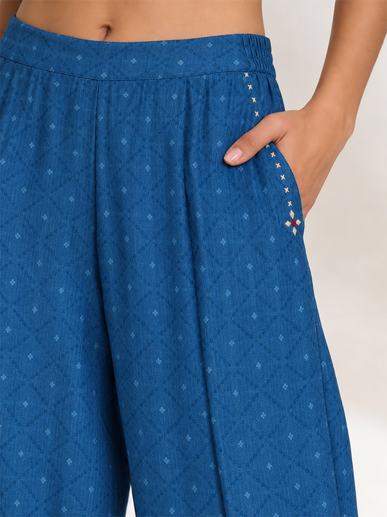 Samoh Geometric Print Straight-Leg Pants - Blue