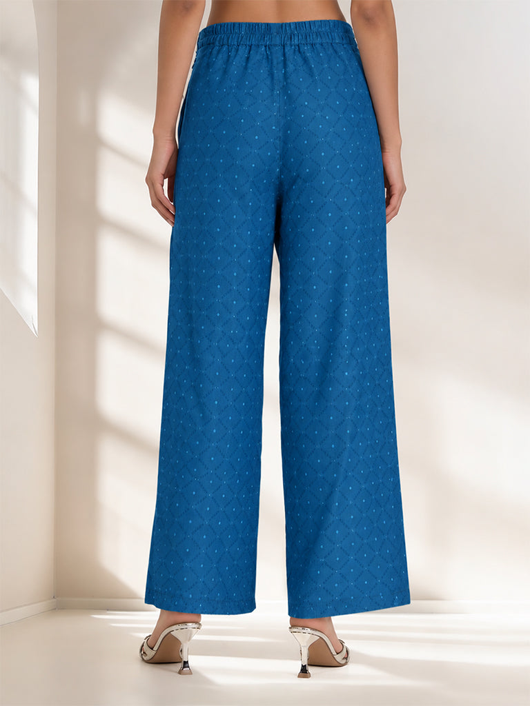 Samoh Geometric Print Straight-Leg Pants - Blue