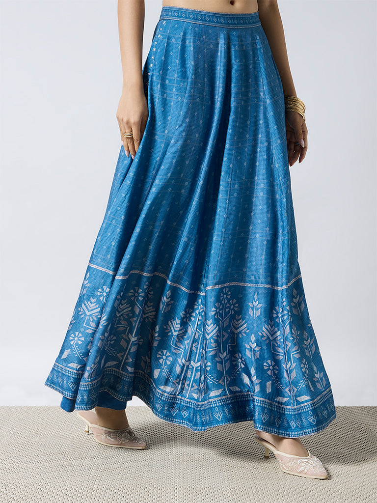 Printed Lehenga Skirt - Blue