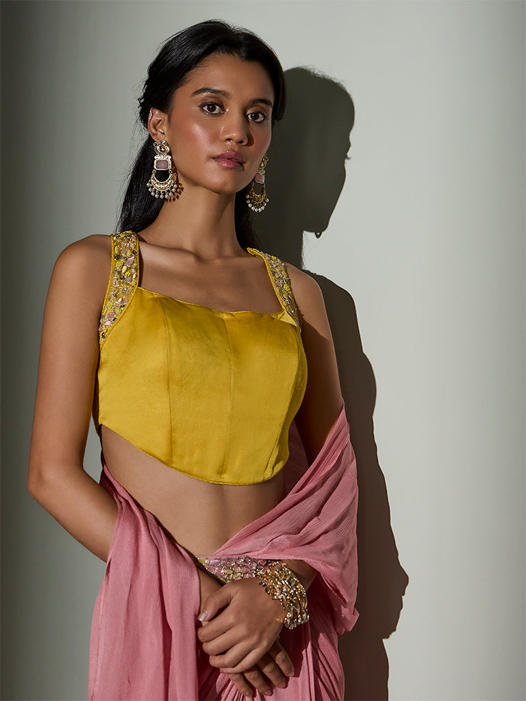 Embellished Open-Back Top – Yellow