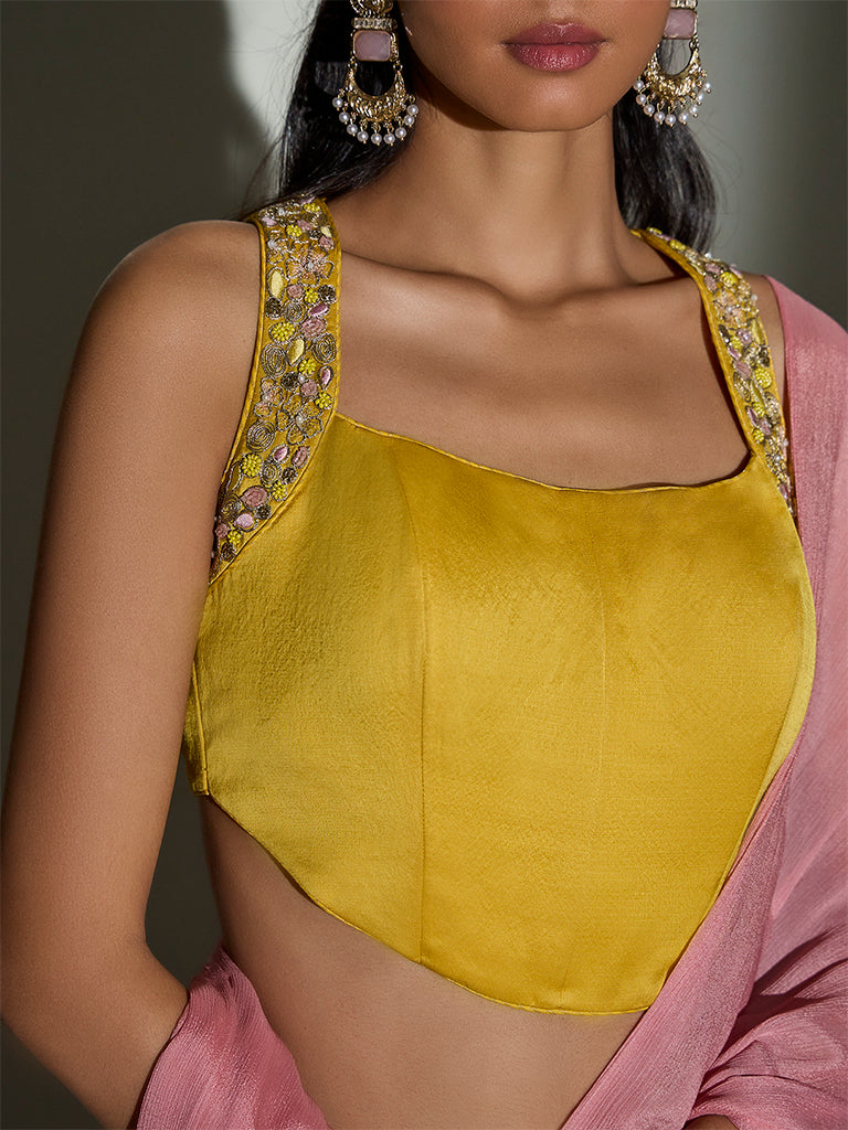 Embellished Open-Back Top – Yellow