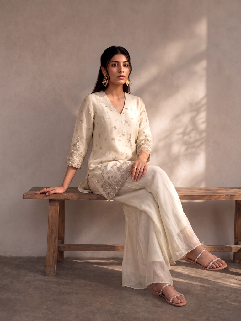 Embroidered Kurta - Ivory