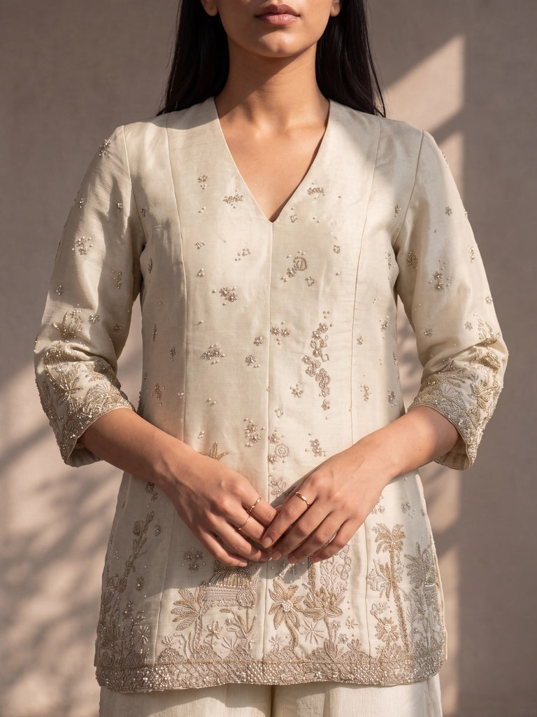 Embroidered Kurta - Ivory