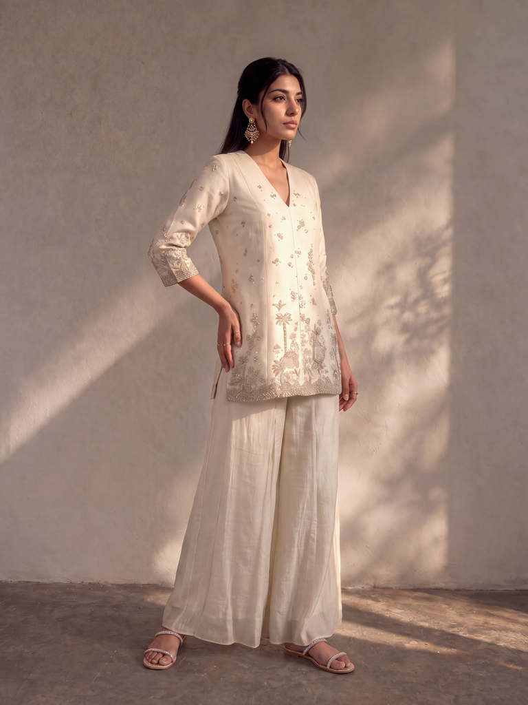 Embroidered Kurta - Ivory
