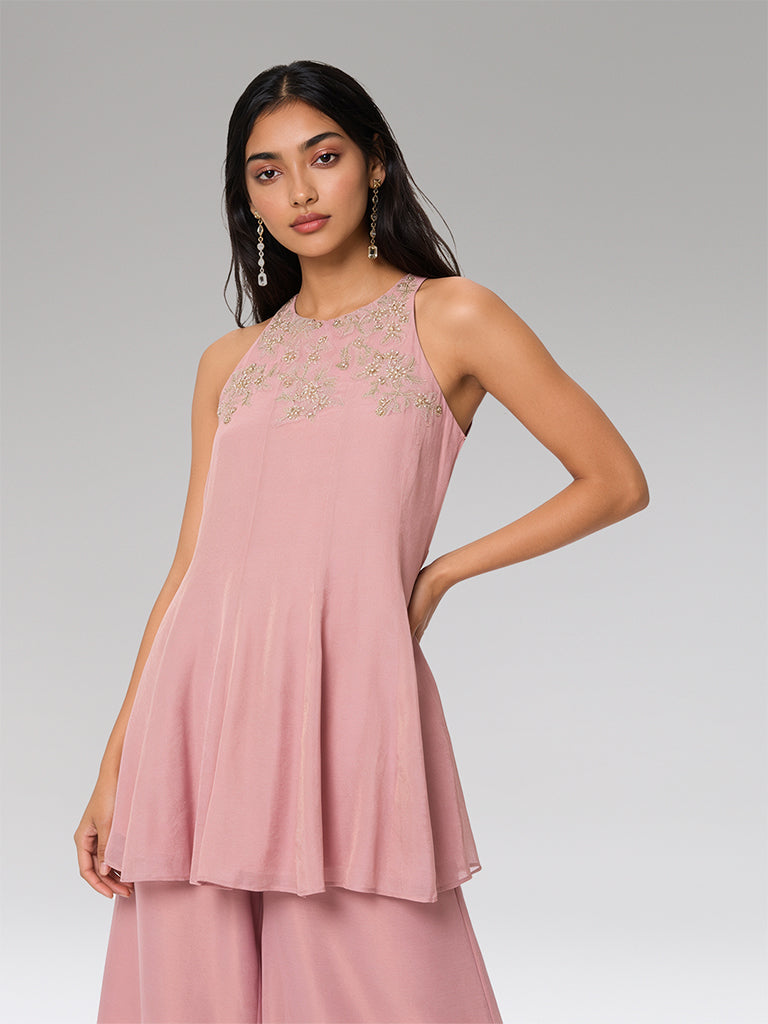 Floral Embellished Kurta – Pink