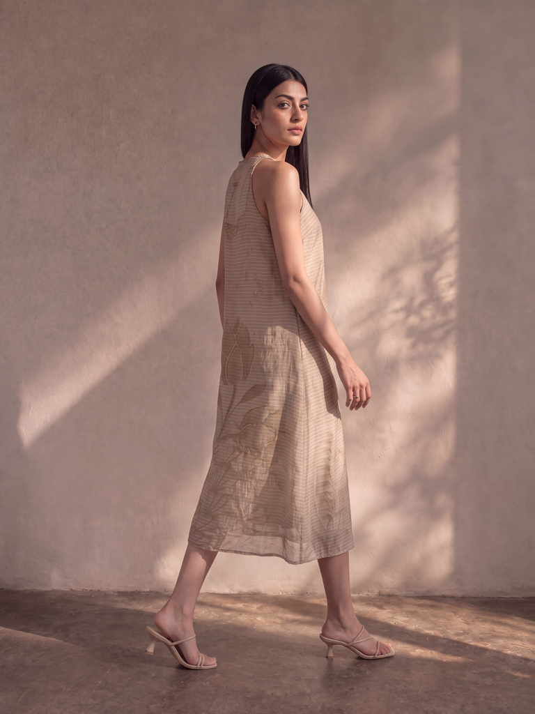 Samoh Textured Midi Dress - Beige
