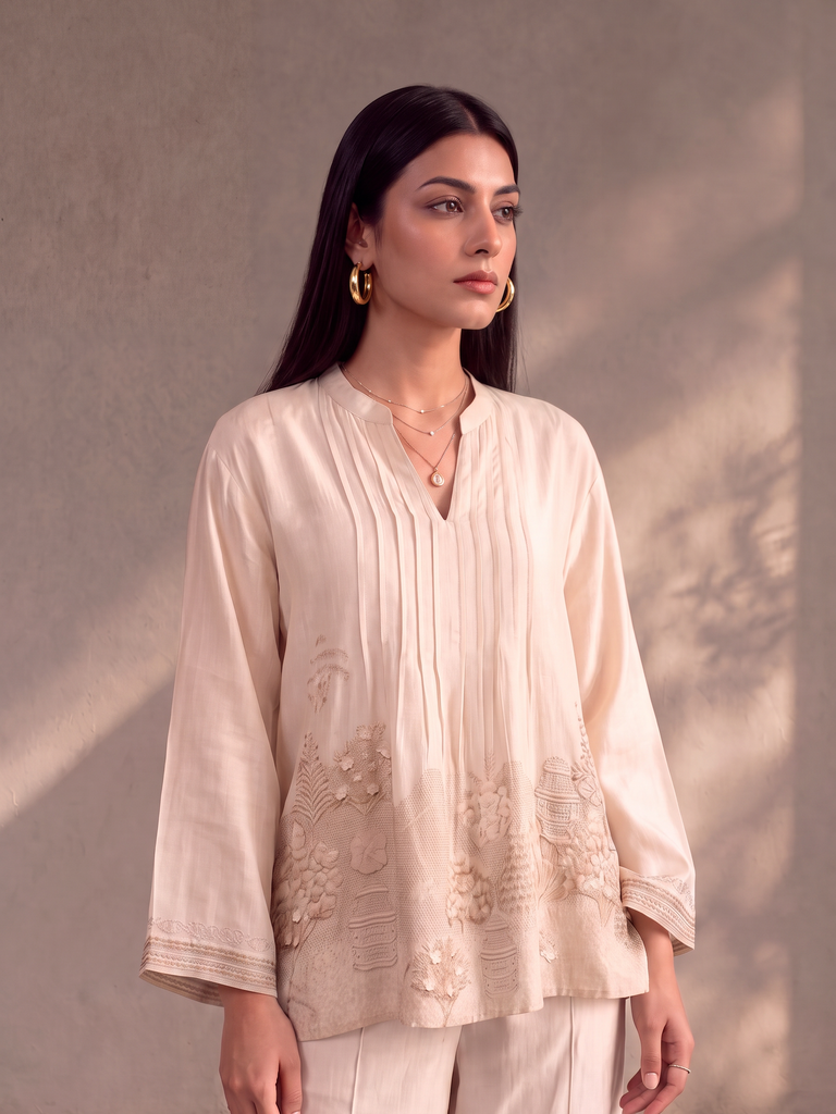 Anti-Fit Printed Top - Ivory