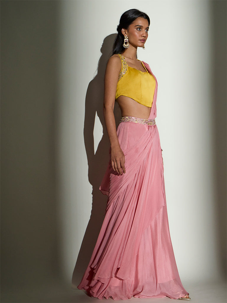 Embellished Pre-Draped Saree – Pink