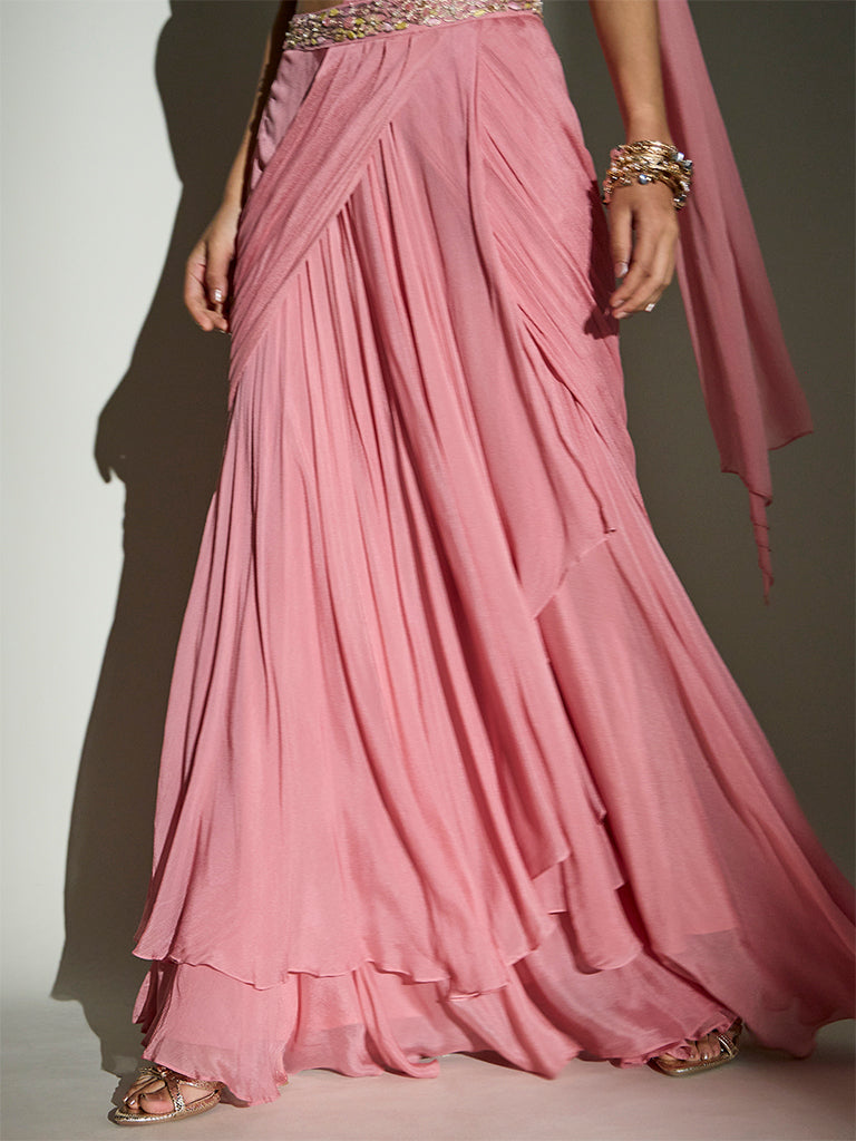 Embellished Pre-Draped Saree – Pink