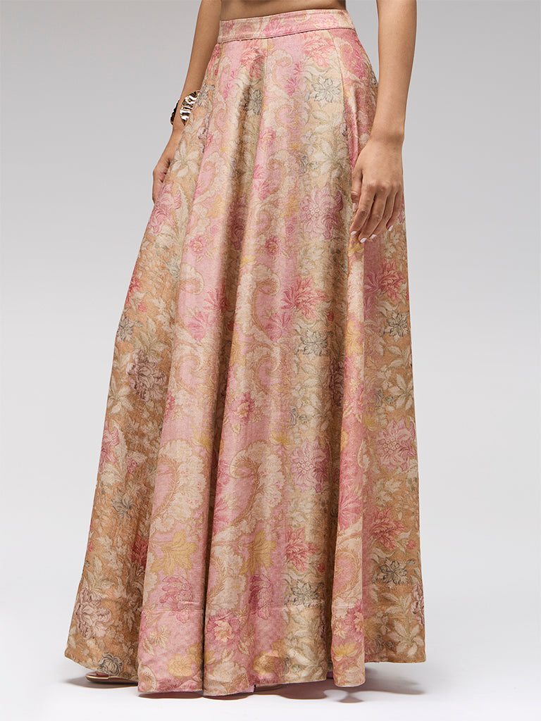 Floral Printed Flared Skirt – Pink
