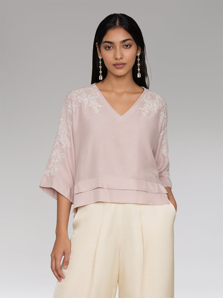 Floral Embroidered Top – Pink