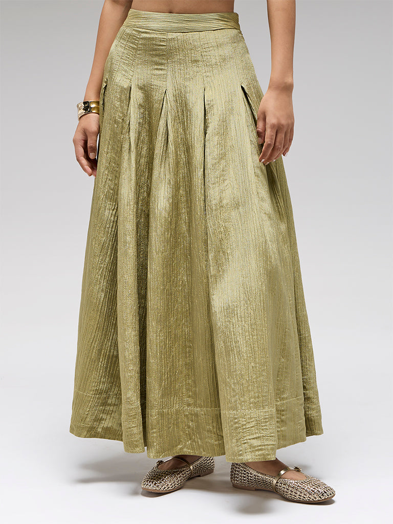 Pleated Tissue Maxi Skirt – Olive