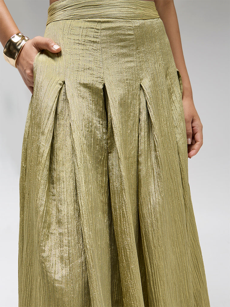 Pleated Tissue Maxi Skirt – Olive