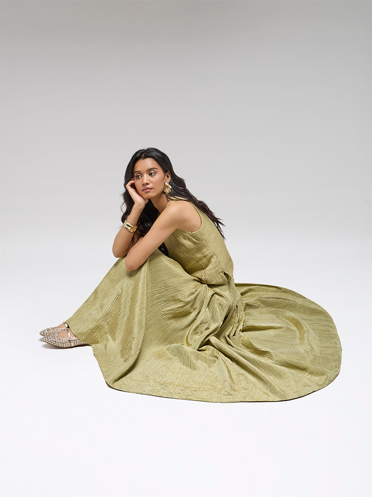 Pleated Tissue Maxi Skirt – Olive