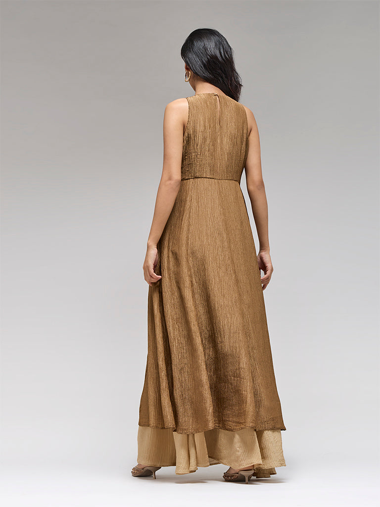Embellished Tissue Maxi Dress – Brown