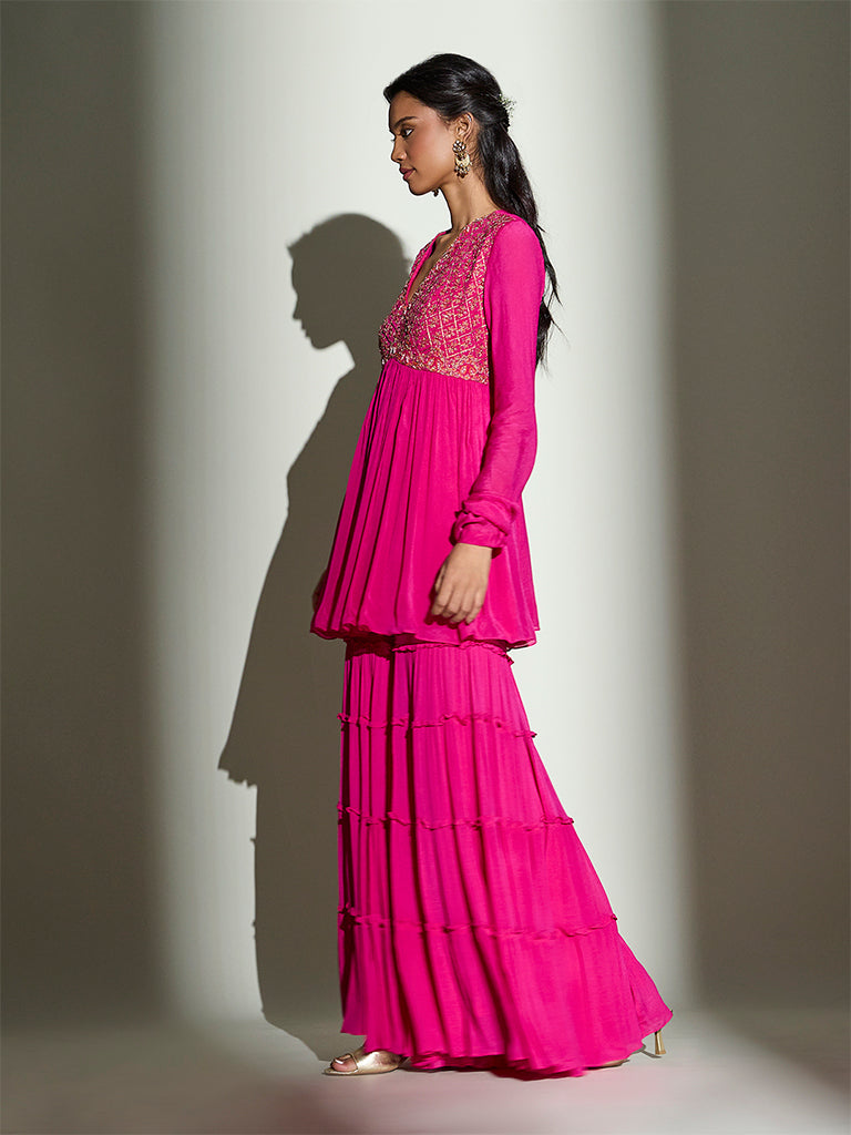 Tiered Sharara – Fuchsia