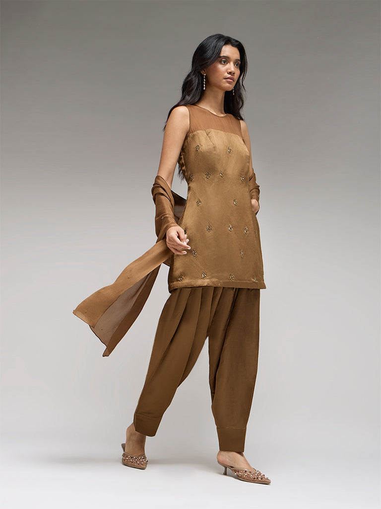 Embellished Kurta Set – Brown