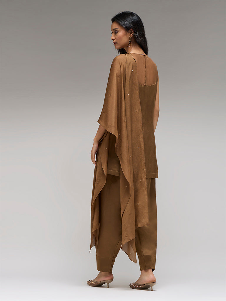 Embellished Kurta Set – Brown