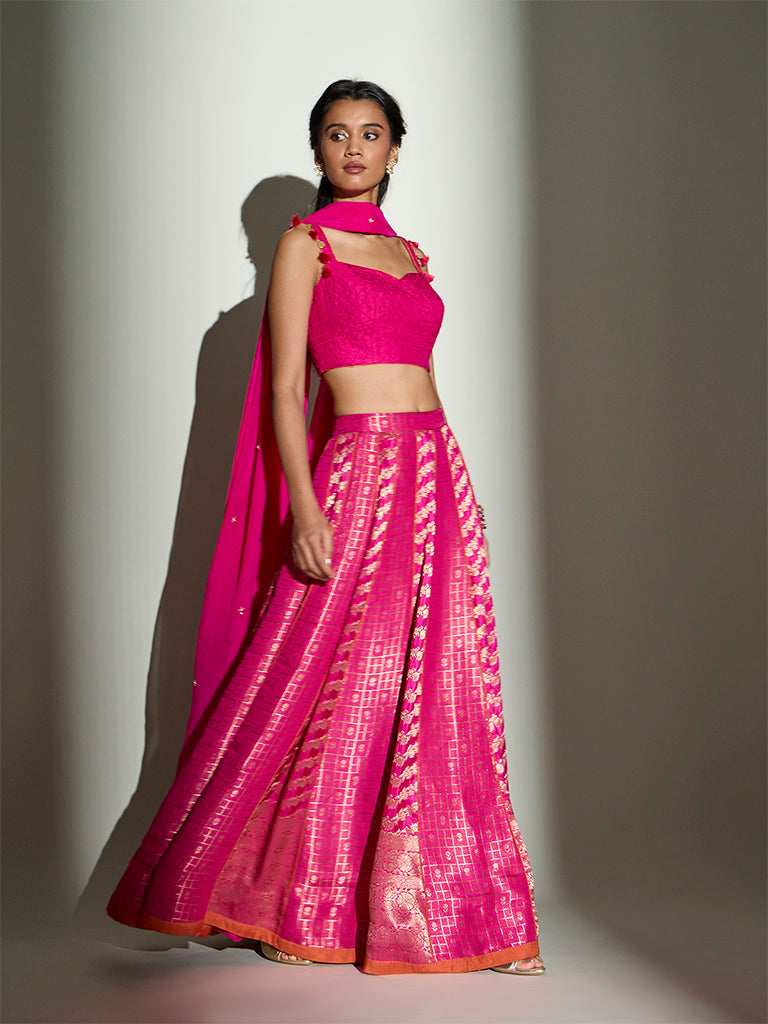 Geometric Embroidered Blouse – Fuchsia
