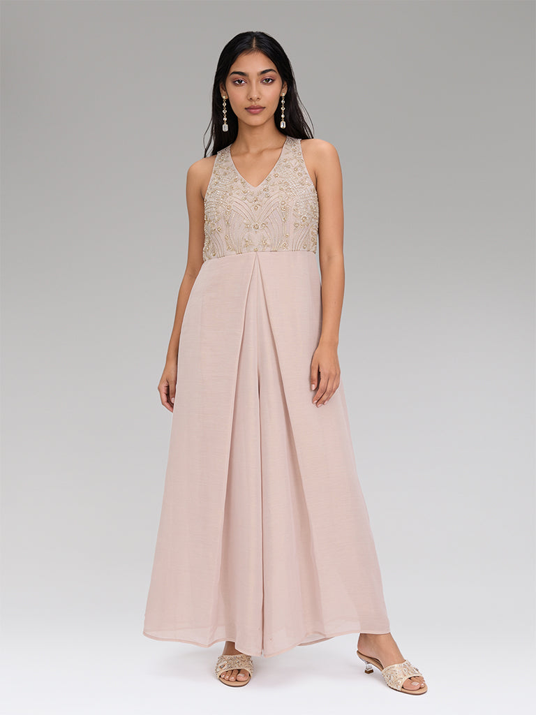 Embellished Jumpsuit – Beige