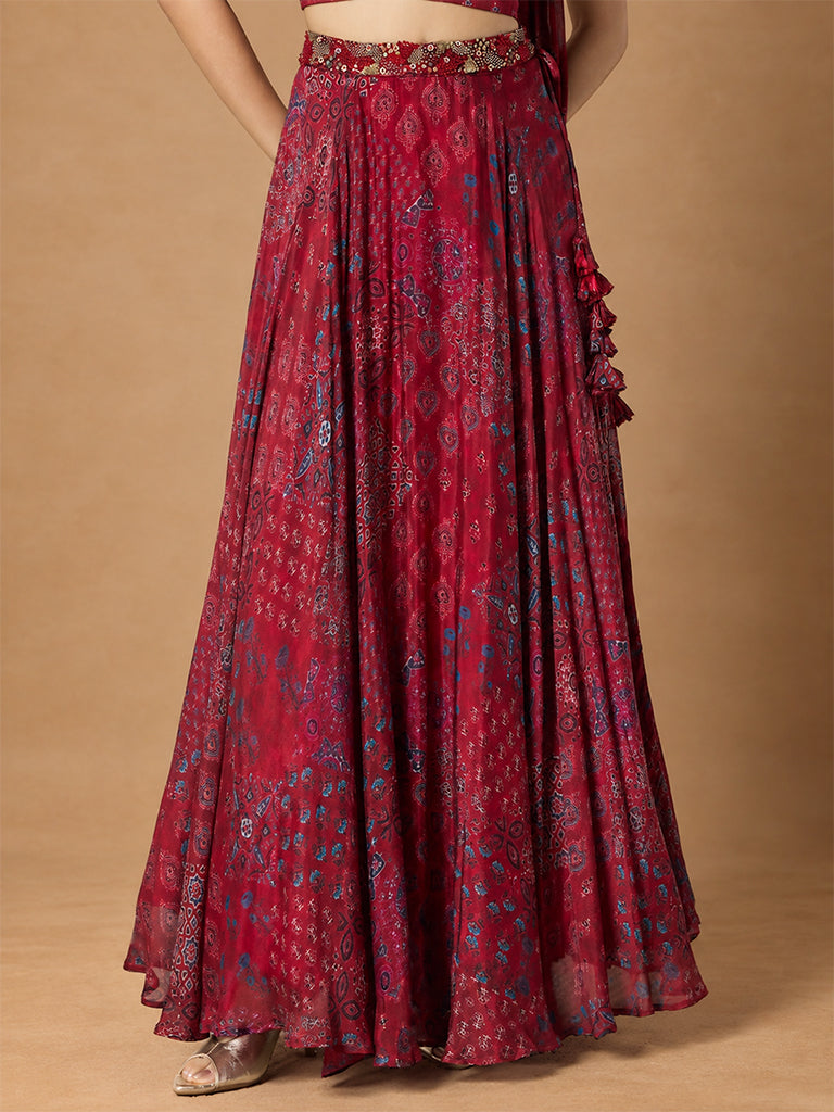 Samoh Printed Lehenga Skirt - Maroon