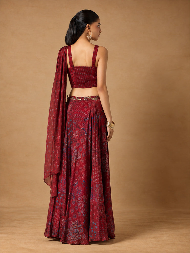 Samoh Printed Lehenga Skirt - Maroon