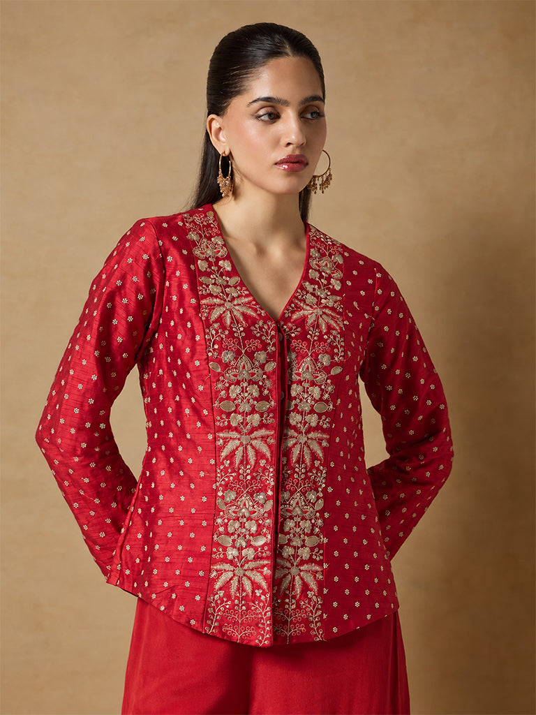 Samoh Embroidered Top - Red