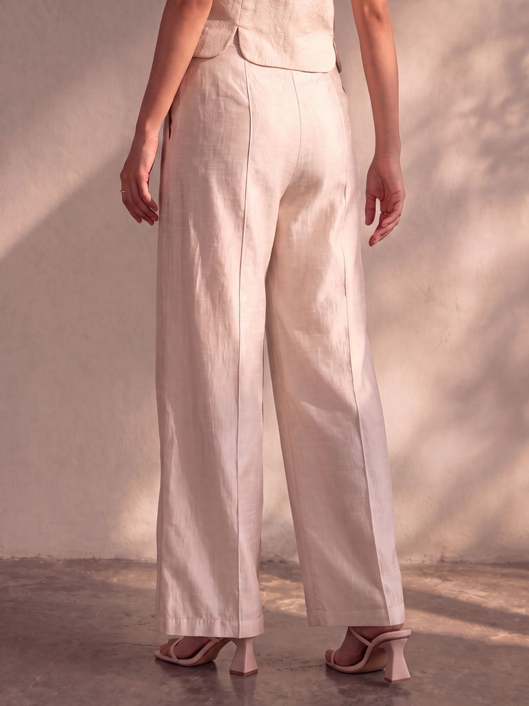 Printed Straight Pants - Beige
