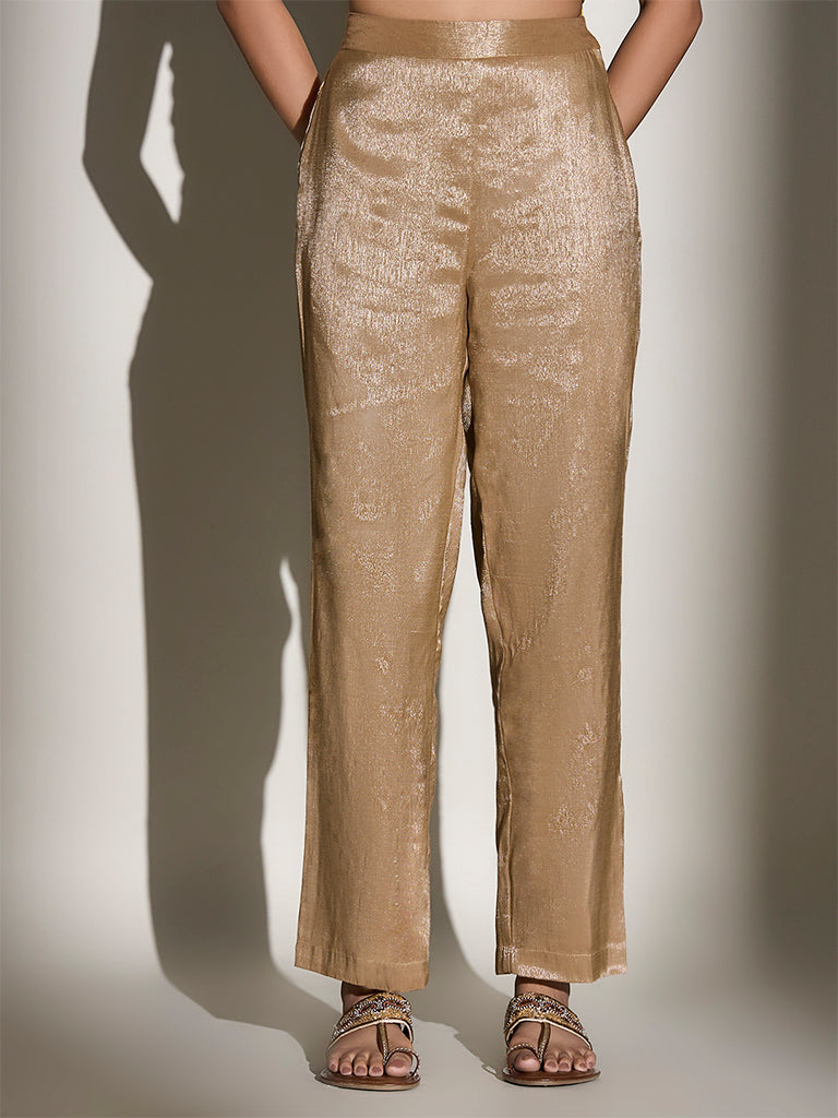 White Door Luxe Samoh Straight-Leg Pants - Gold