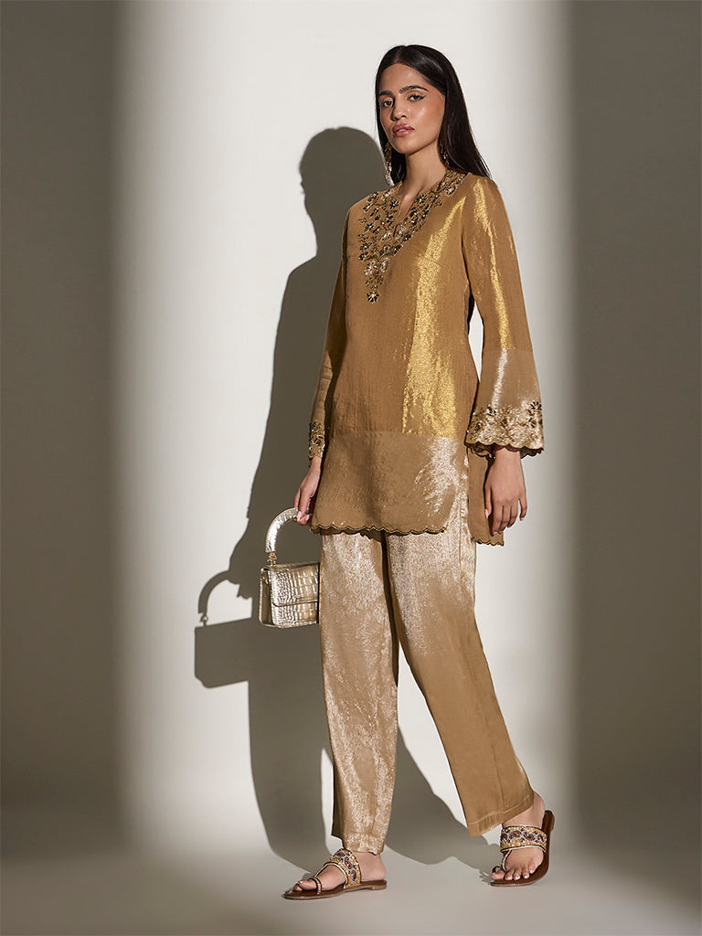 White Door Luxe Samoh Straight-Leg Pants - Gold