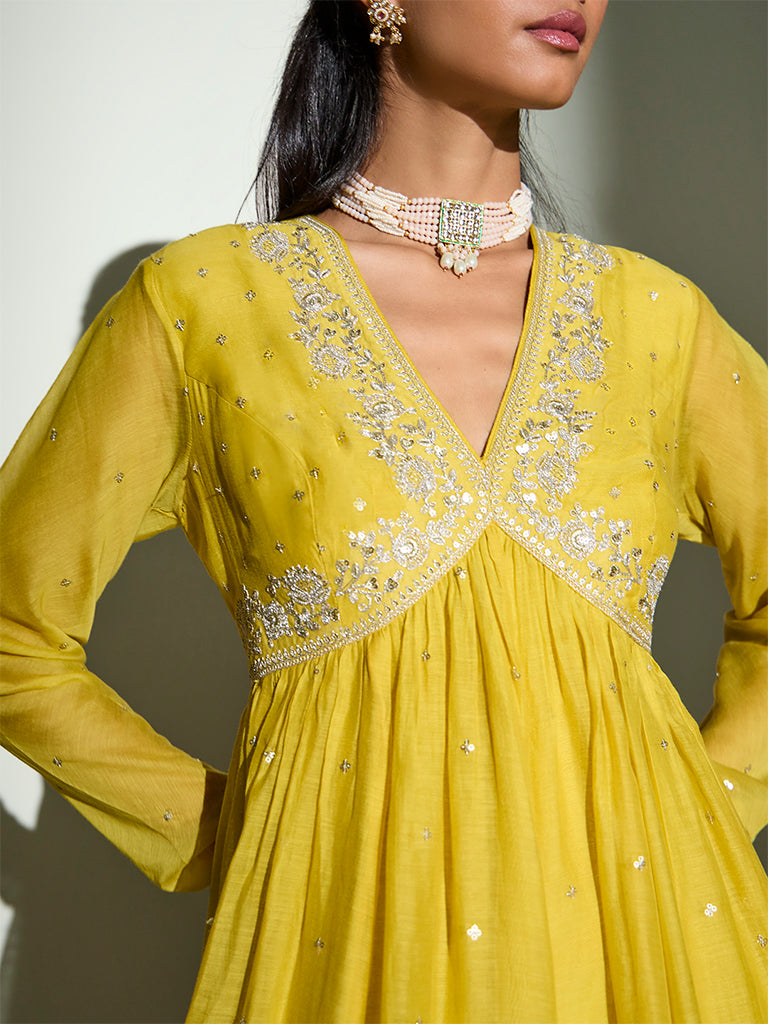 Embroidered Kurta Set – Yellow