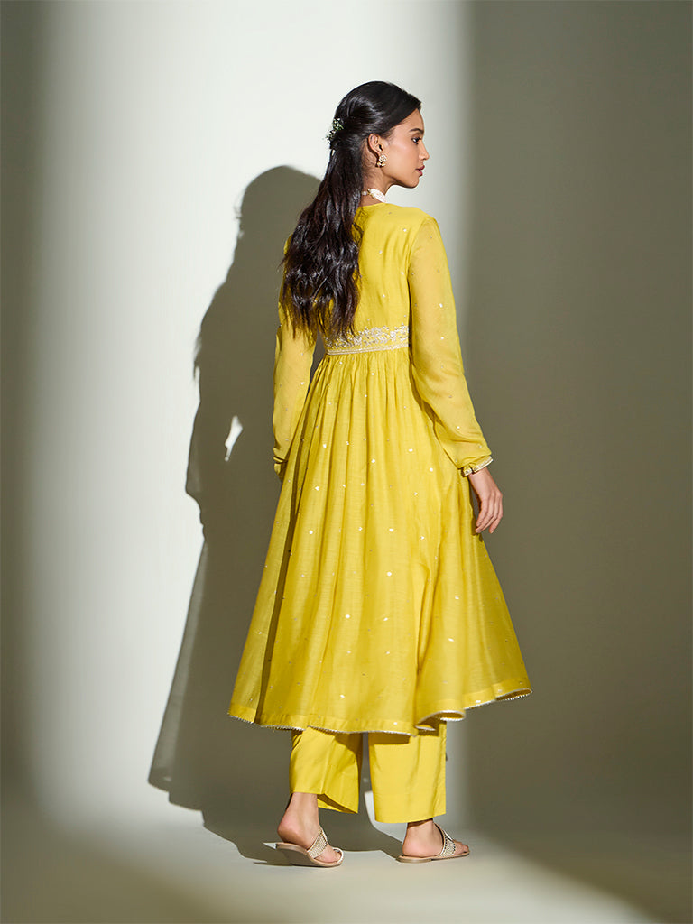 Embroidered Kurta Set – Yellow
