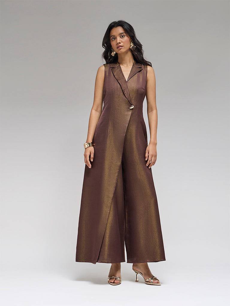 Wrap-Style Jumpsuit – Brown