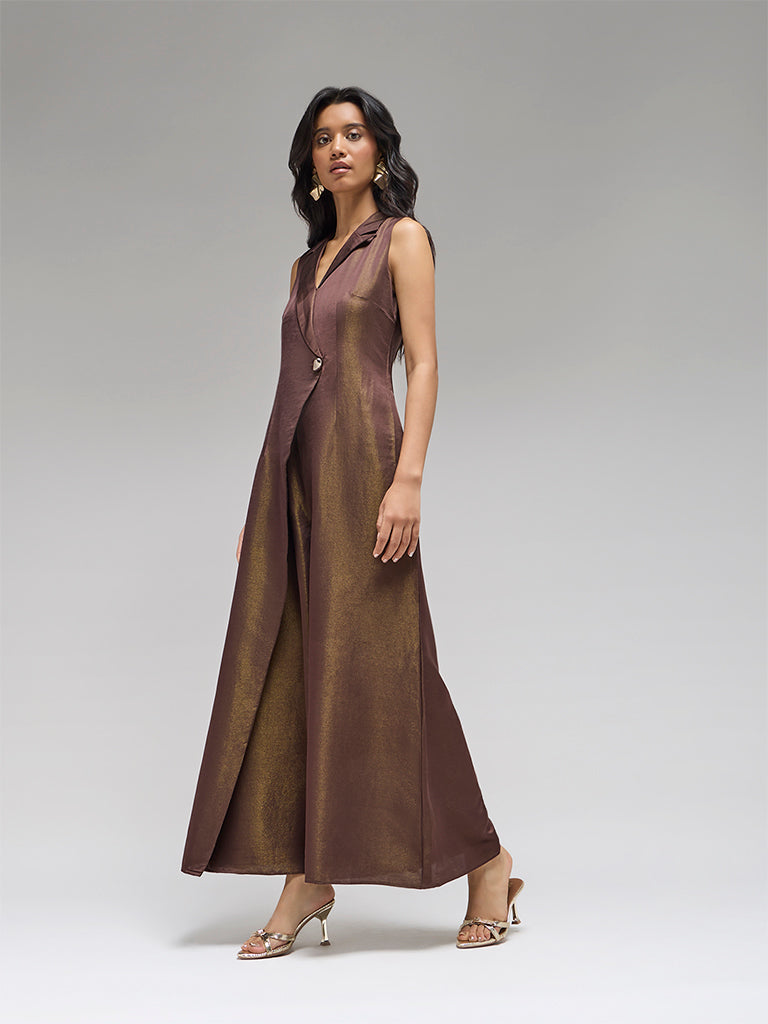 Wrap-Style Jumpsuit – Brown