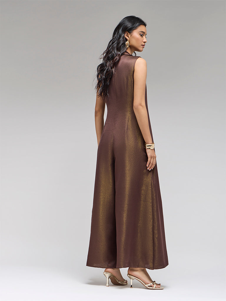 Wrap-Style Jumpsuit – Brown