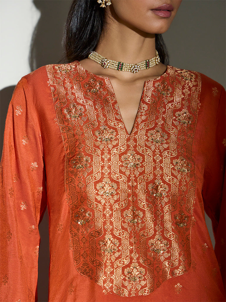 Brocade Kurta Set – Rust