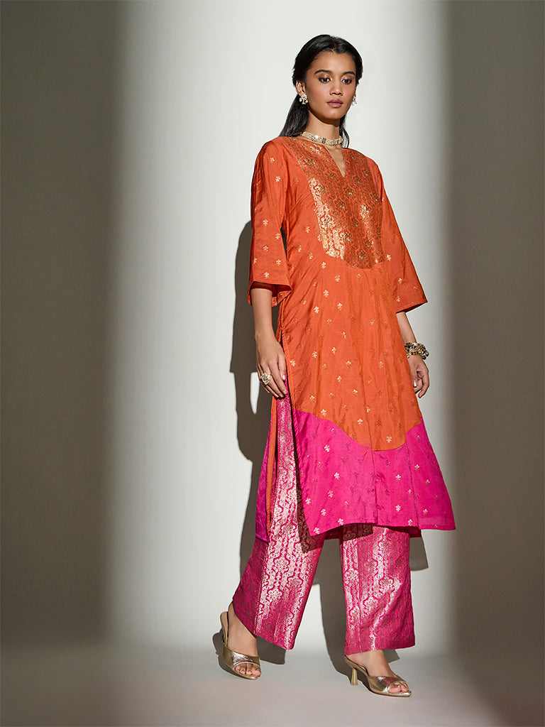 Brocade Kurta Set – Rust