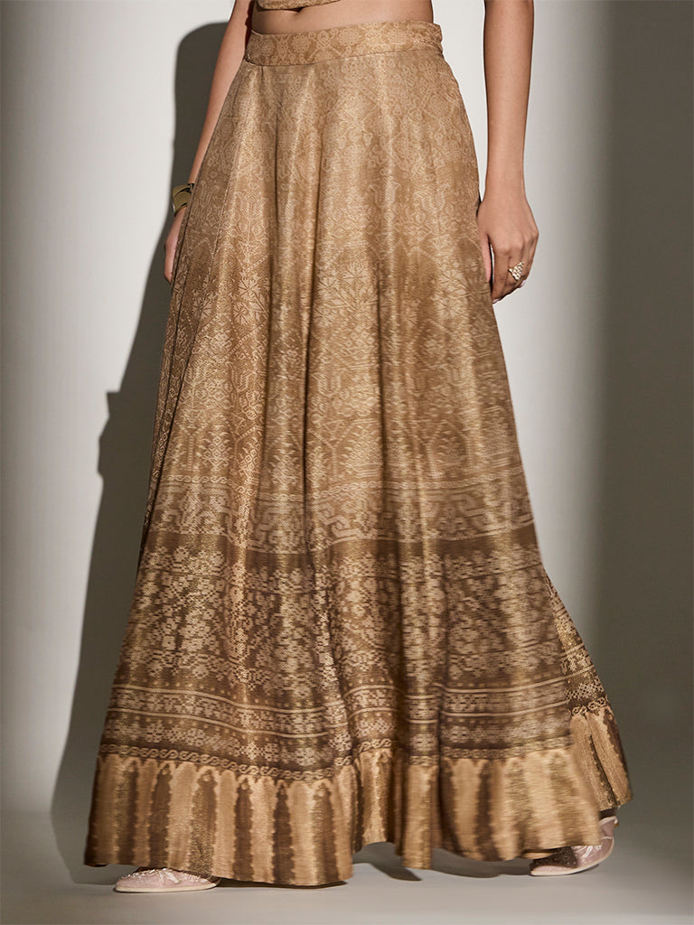 Printed Circular Skirt - Brown